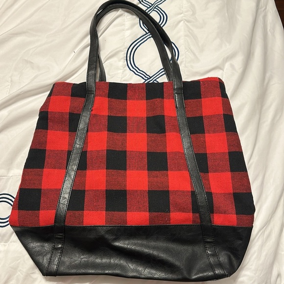 Marley monogrammed KJJ buffalo plaid tote bag with makeup bag inside. - Picture 2 of 8